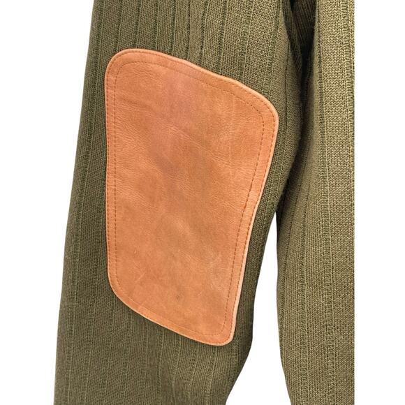 J.L. Powell The Sporting Life Sweater Green Leather Elbow Patches Size Medium - Picture 9 of 16